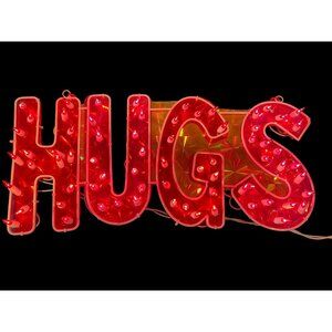 Vintage Retro Red "HUGS" Sign With Lights 18”